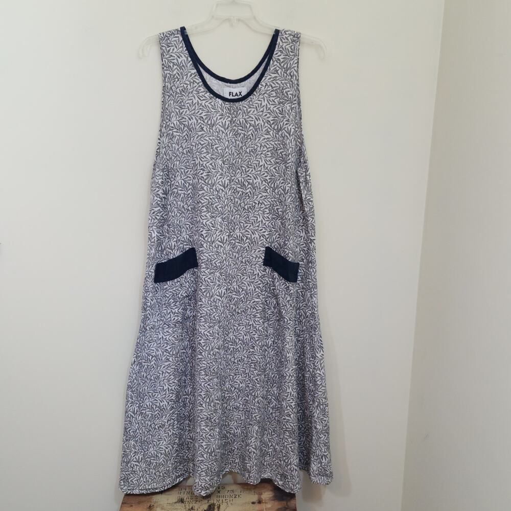 Vintage 90s FLAX Jeanne Englehart Aline linen leaf print lagenlook dress woman L